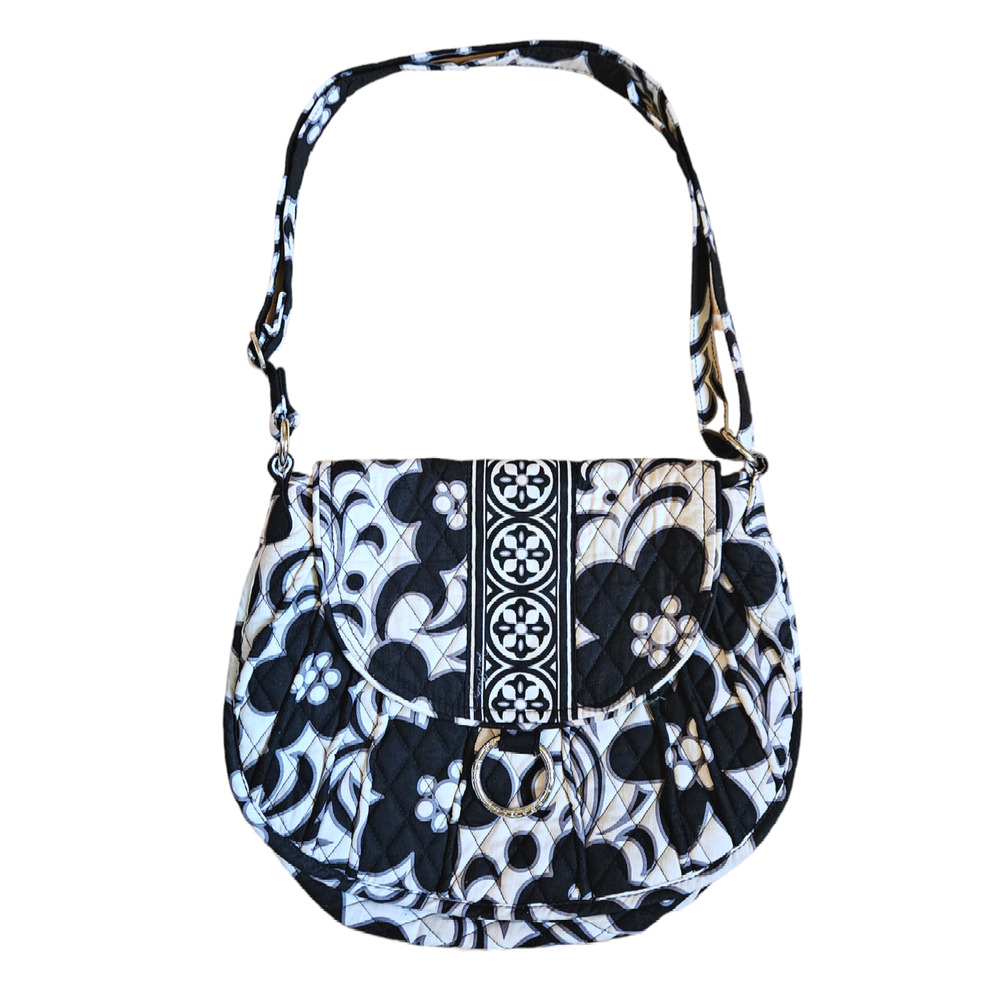 Vera Bradley Night and Day Crossbody Bag Black White Magnetic Closure
